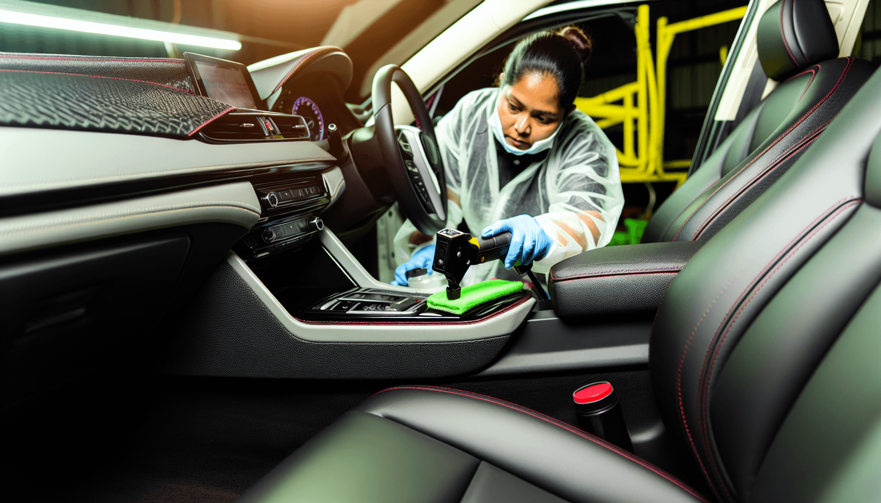 Car interior with freshly conditioned leather seats